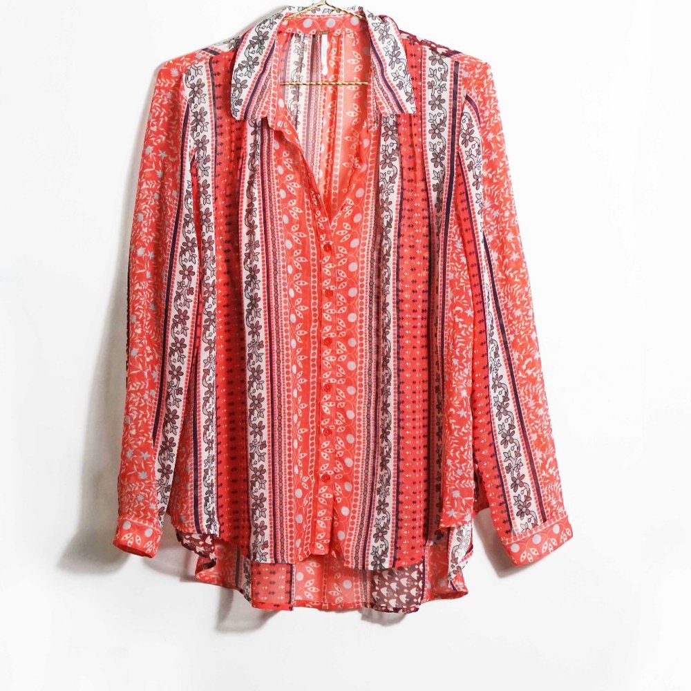 Free People Printed Button Down Shirt S